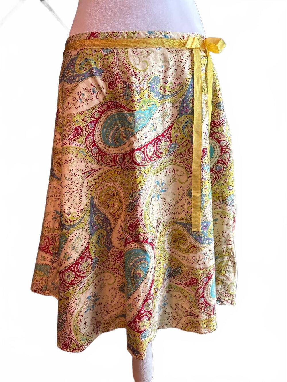 Anthropologie Lapis Ribboned Paisley Cotton Skirt L